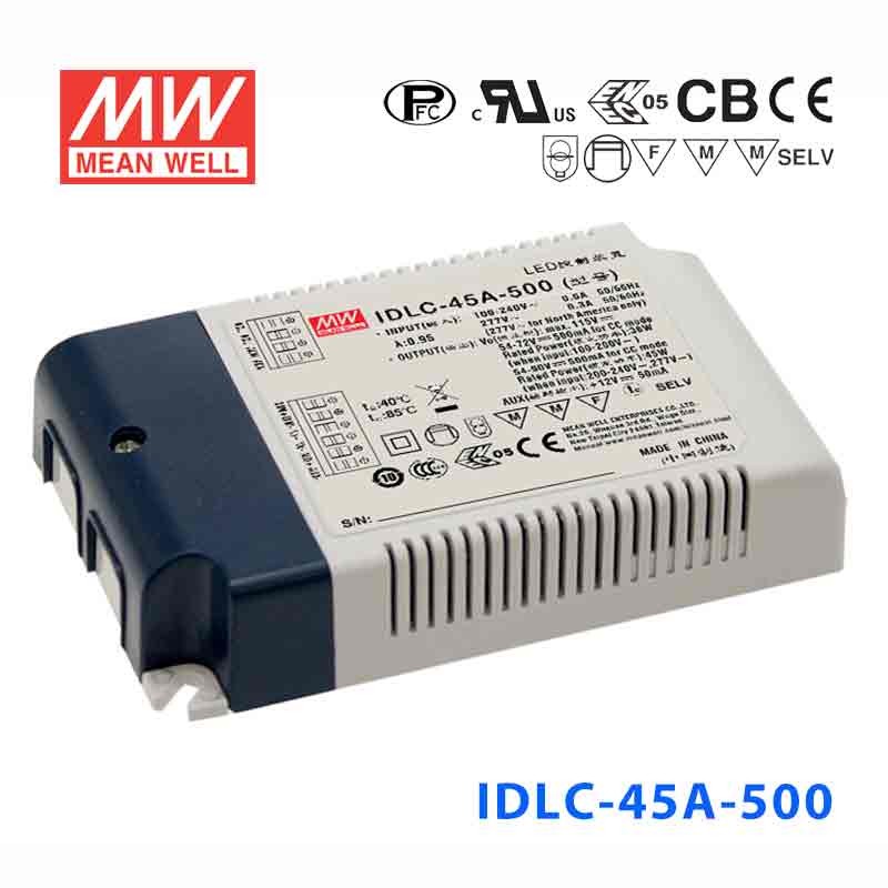 IDLC-45A-500 45W 54~90V 500mA   带辅助直接输出明纬LED开关电源