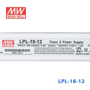 LPL-18-12    18W    110V输入   12V    1.5A明纬牌恒压输出IP67防水塑壳LED电源