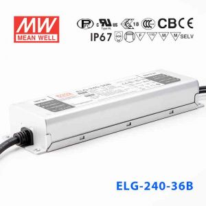 ELG-240-36B 240W 36V 6.66A     B型(0～10V/PWM/电阻调光)/铝壳IP67/100～305Vac输入)明纬PFC防水LED电源