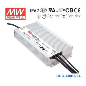 HLG-600H-24  600W  24V 25A  强耐环境恒压+恒流PFC高效铝壳IP67防水LED电源