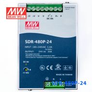 SDR-480P-24 480W 24V20A 高效率PFC可并联单路输出DIN导轨安装明纬开关电源
