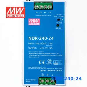 NDR-240-24 240W 24V10A单路输出明纬超薄型PFC导轨安装电源