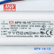 APV-16-15   12W   15V   1.07A 明纬牌恒压输出防水塑壳LED照明电源