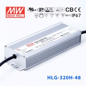 HLG-320H-48  320W  48V 6.7A 强耐环境恒压+恒流PFC高效铝壳IP67防水LED电源(引线接线) 
