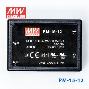 PM-15-12  15W  12V 1.25A  微漏电塑封Class2单路输出板上型医用明纬开关电源