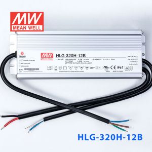 HLG-320H-12B  320W  12V 22A 强耐环境恒压+恒流PFC高效铝壳IP67防水LED电源(控制线三合一调光) 