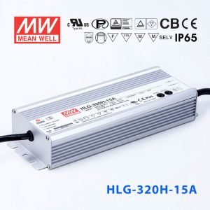HLG-320H-15A  320W  15V 19A  强耐环境恒压+恒流PFC高效铝壳IP65防水LED电源(恒压恒流值可面板设定) 