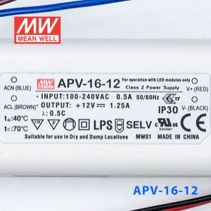 APV-16-12   16W   12V   1.2A明纬牌恒压输出防水塑壳LED照明电源
