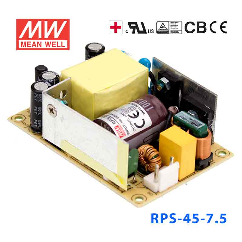 RPS-45-7.5   45W 7.5V  5.4A 单路输出微漏电低空载损耗医用无外壳明纬开关电源