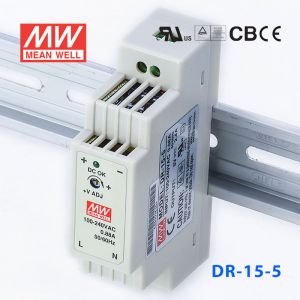 DR-15-5 12W 5V2.4A 单路输出Class II DIN导轨安装明纬开关电源