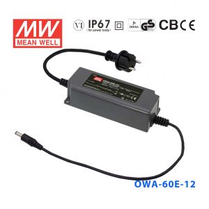OWA-60E-12  60W  12V 5A 明纬塑壳防潮外置型LED电源适配器(欧规插头)