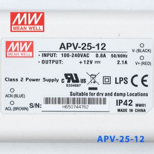 APV-25-12    25W    12V   2.1A明纬牌恒压输出防水塑壳LED照明电源