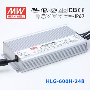 HLG-600H-24B  600W  24V 25A  强耐环境恒压+恒流PFC高效铝壳IP67防水LED电源(控制线三合一调光)