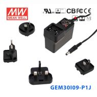 GEM30I09-P1J 30W9V3.33A输出明纬高能效可换插头医疗电源适配器