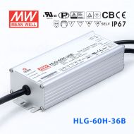 HLG-60H-36B  60W  36V 1.7A  强耐环境恒压+恒流PFC高效铝壳IP67防水LED电源(控制线三合一调光) 