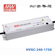 HVGC-240-1750B  240W 1750mA 141Vac  输入强耐环境PFC高效铝壳IP67防水LED恒流电源(控制线三合一调光) 