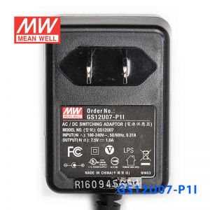 GS12U07-P1I 12W 7.5V1.6A 输出绿色能源明纬墙插电源适配器(美式插头) 