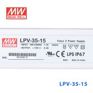 LPV-35-15   35W    15V   2.4A明纬牌恒压输出IP67防水塑壳LED照明电源
