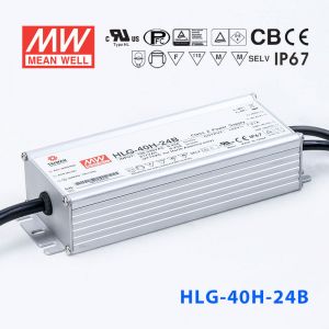 HLG-40H-24B  40W  24V 1.67A  强耐环境恒压+恒流PFC高效铝壳IP67防水LED电源(控制线三合一调光)