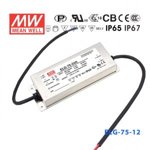 ELG-75-12B  60W  12V  5A B型(0～10V/PWM/电阻调光/铝壳IP67防水/180～305Vac输入)明纬PFC防水LED电源