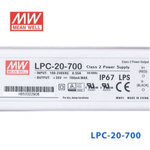 LPC-20-700   20W   700mA恒流输出明纬牌IP67防水塑壳LED电源
