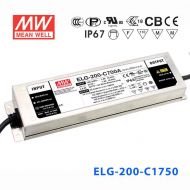 ELG-200-C1750D2  200W 57~114V 1750mA   D2型(定时调光/铝壳IP67/100～305Vac输入)明纬PFC防水高压恒流LED电源