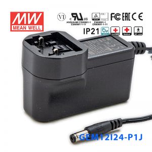 GEM12I24-P1J 12W 24V 0.5A输出明纬环保可换插头医疗电源适配器