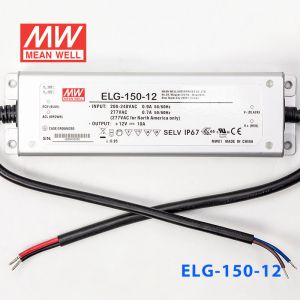 ELG-150-12  120W  12V 10A  基本型(线缆接线/铝壳IP67/100～305Vac输入)明纬PFC防水LED电源