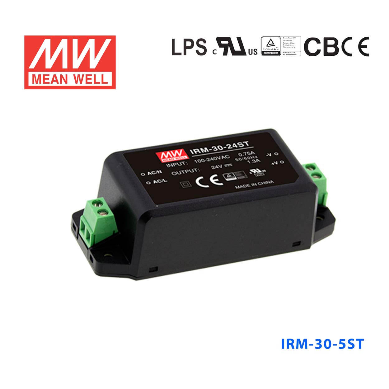 IRM-30-5ST  30W  5V 6A 单路输出高能效AC-DC模块型明纬开关电源-端子台接线型