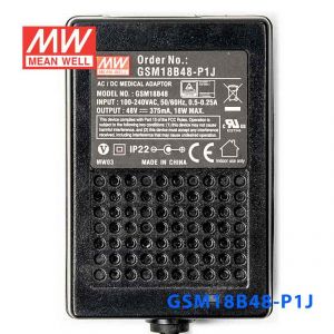 GSM18B48-P1J 18W 48V0.375A输出明纬高能效医疗型IEC320-C8插口电源适配器