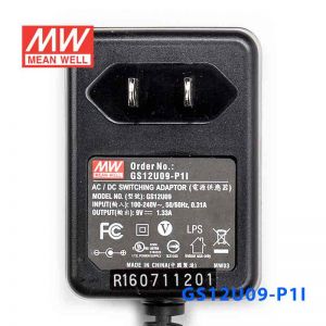 GS12U09-P1I 12W 9V1.33A 输出绿色能源明纬墙插电源适配器(美式插头) 