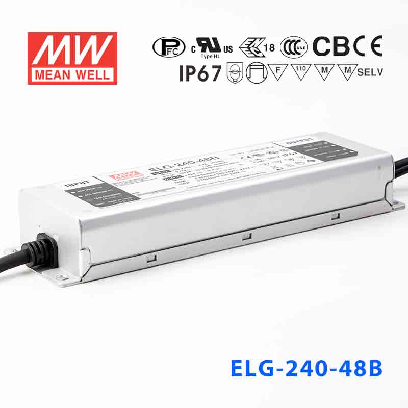 ELG-240-48D2 240W 48V 5.0A   D2型(智能调光/铝壳IP67/100～305Vac输入)明纬PFC防水LED电源
