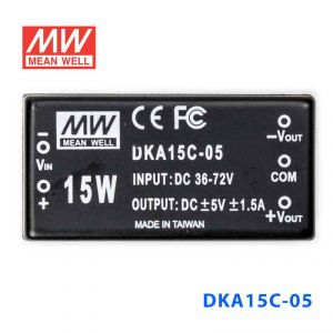 DKA15C-05  15W  36~72V  输入 ±5V  稳压双路输出明纬DC-DC转换模块电源