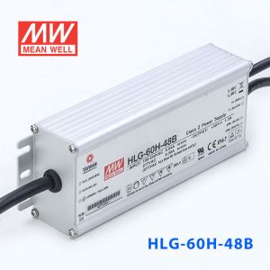 HLG-60H-48B  60W  48V 1.3A 强耐环境恒压+恒流PFC高效铝壳IP67防水LED电源(控制线三合一调光) 