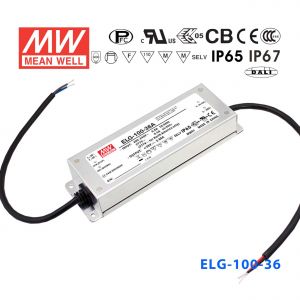 ELG-100-36A   96W   36V   2.66A    A型(电流可调/铝壳IP65防水/180～305Vac输入)明纬PFC防水LED电源