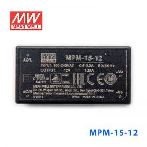 MPM-15-12台湾明纬15W 80~264V输入 12V1.25A输出医疗基板型电源