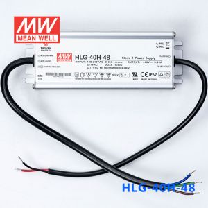 HLG-40H-48  40W  48V 0.84A  强耐环境恒压+恒流PFC高效铝壳IP67防水LED电源(引线接线) 
