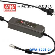 OWA-120E-24 120W 24V 5A明纬塑壳防潮外置型LED电源适配器(欧规插头)