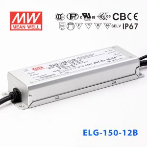 ELG-150-12B  120W  12V 10A  B型(0～10V/PWM/电阻调光)/铝壳IP67/100～305Vac输入)明纬PFC防水LED电源