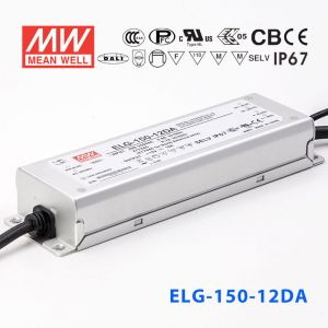 ELG-150-12DA  120W  12V 10A  DA型(Dali调光/铝壳IP67/100～305Vac输入)明纬PFC防水LED电源