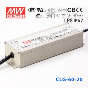 CLG-60-12    60W    12V5A 恒压+可改恒流有PFC铝壳明纬IP67防水LED电源