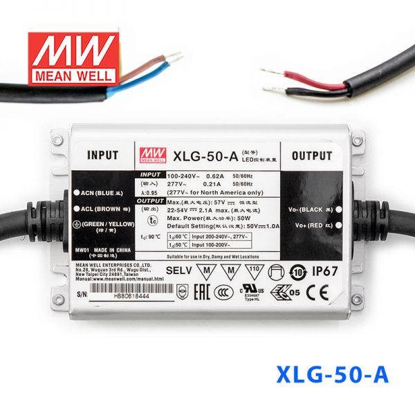 XLG-50-A台湾明纬50W1A恒功率防水电源22~54V电流可调型_明纬