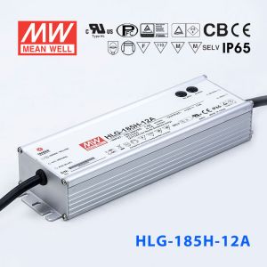 HLG-185H-12A  185W  12V 13A  强耐环境恒压+恒流PFC高效铝壳IP65防水LED电源(恒压恒流值可面板设定) 