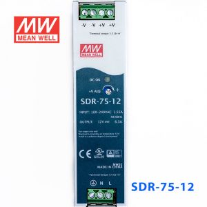 SDR-75-12 75W 12V6.3A高效率高功率因素单路输出DIN导轨安装明纬开关电源
