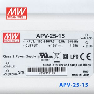APV-25-15    25W    15V   1.68A 明纬牌恒压输出防水塑壳LED照明电源