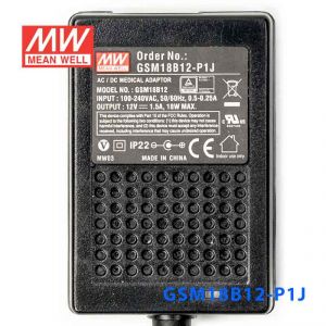 GSM18B12-P1J 18W 12V1.5A输出明纬高能效医疗型IEC320-C8插口电源适配器