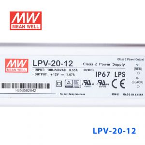 LPV-20-12    20W   12V   1.67A明纬牌恒压输出IP67防水塑壳LED照明电源