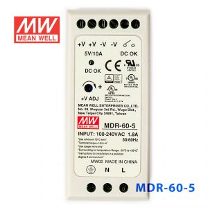MDR-60-5 50W 5V10.5A 单输出低空载损耗DIN导轨型明纬电源