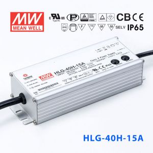 HLG-40H-15A  40W  15V 2.67A  强耐环境恒压+恒流PFC高效铝壳IP65防水LED电源(恒压恒流值可面板设定) 