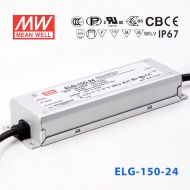ELG-150-24 150W  24V  6.25A   基本型(线缆接线/铝壳IP67/100～305Vac输入)明纬PFC防水LED电源